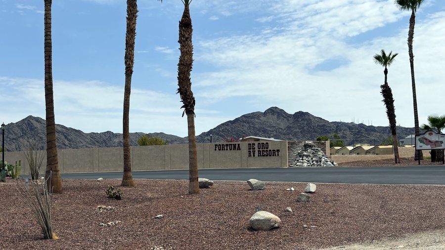 Fortuna de Oro RV Resort perimeter wall with the Fortuna range behind