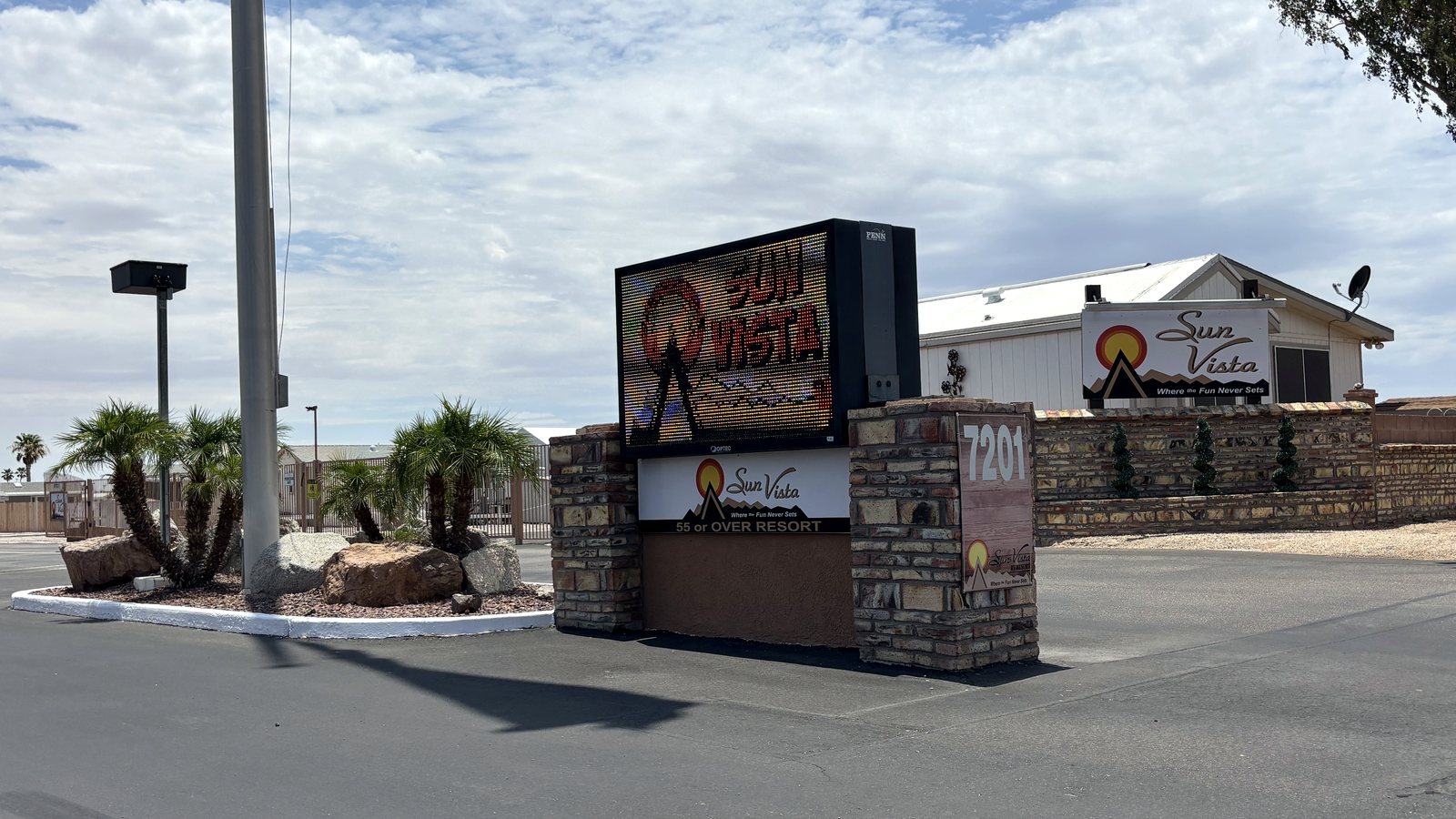 Sun Vista RV Resort entrance sign, Yuma Foothills